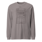 Gray long sleeve shirt with slot machine patent diagram, FIG. 1, for casino lovers and gaming fans