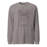 Gray long sleeve shirt with slot machine patent diagram, FIG. 1, for casino lovers and gaming fans