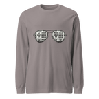 Gray long-sleeve shirt with slot machine-themed aviator glasses design featuring 7s and BAR symbols