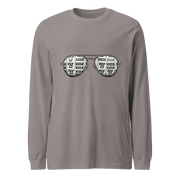 Gray long-sleeve shirt with slot machine-themed aviator glasses design featuring 7s and BAR symbols