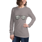 Gray long-sleeve shirt with slot machine-themed sunglasses design, featuring 7s and BAR symbols.