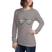 Gray long-sleeve shirt with slot machine-themed sunglasses design, featuring 7s and BAR symbols.