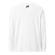 White long sleeve t-shirt with small Slot Cloth logo on back, quirky slot-themed apparel
