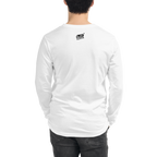 White long sleeve shirt with Slot Cloth logo on back, quirky slot-themed apparel for players