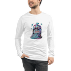 White long-sleeve shirt with colorful slot machine graphic featuring lucky 7s and diamonds