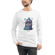 White long-sleeve shirt with colorful slot machine graphic featuring lucky 7s and diamonds