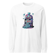 White long-sleeve shirt with colorful slot machine graphic featuring lucky 7s and diamonds