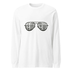 White long-sleeve shirt with slot machine-themed aviator glasses design featuring 7s and BAR symbols