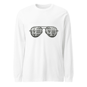 White long-sleeve shirt with slot machine-themed aviator glasses design featuring 7s and BAR symbols