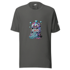 Gray t-shirt with colorful slot machine graphic, diamonds, and lucky 7s for casino fans