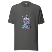 Gray t-shirt with colorful slot machine graphic, diamonds, and lucky 7s for casino fans