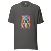 Gray t-shirt with blue robot design featuring 777, ideal for slot-themed fashion lovers