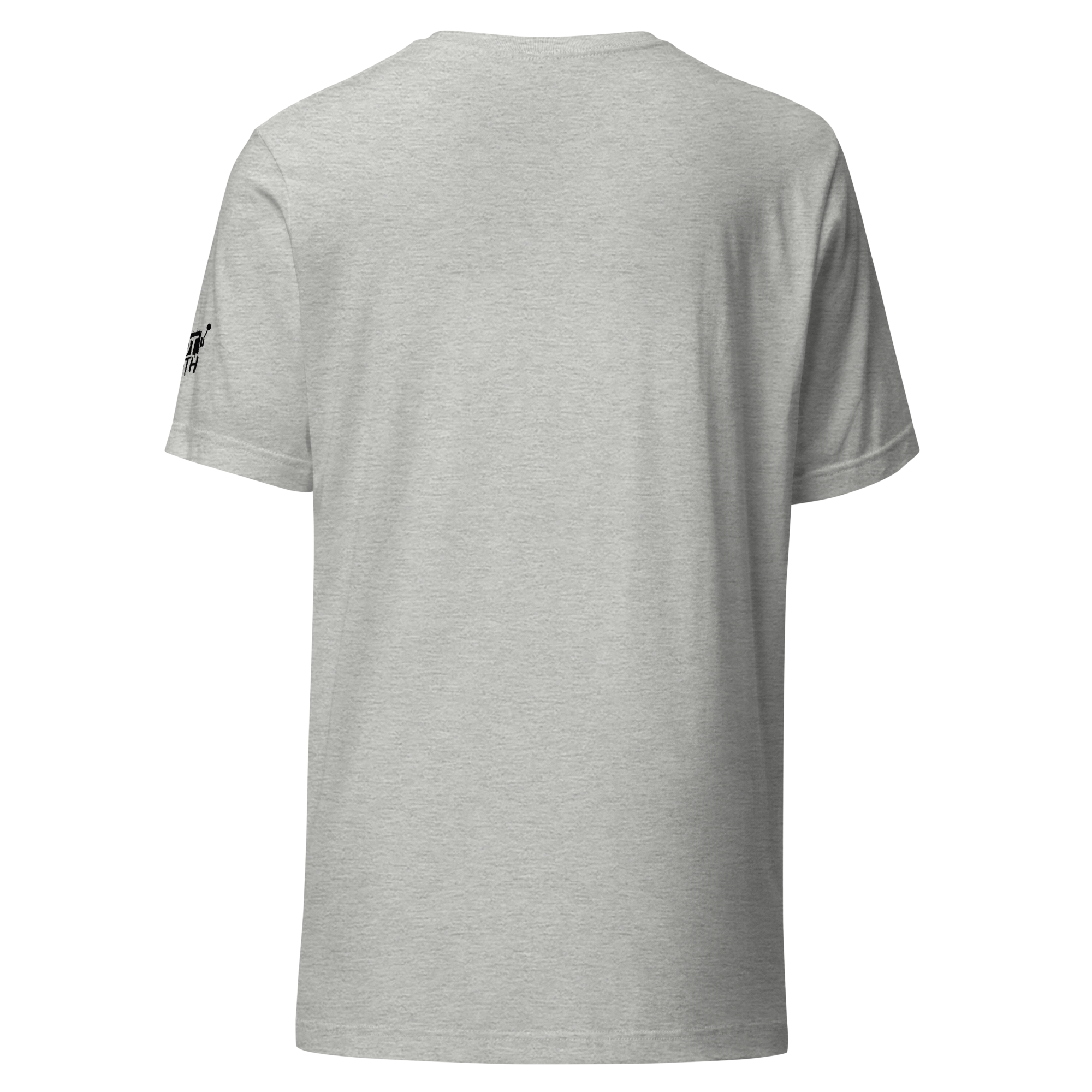 Gray slot-themed t-shirt with small black logo on sleeve, smart quirky design for players