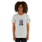 Gray t-shirt with quirky slot machine design featuring 777 and diamonds for players and pros