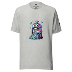 Gray t-shirt with colorful slot machine graphic, diamonds, and lucky 7s for casino lovers