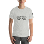Gray t-shirt with slot machine-themed aviator sunglasses graphic, featuring 7s and BAR symbols for casino lovers