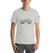 Gray t-shirt with slot machine-themed aviator sunglasses graphic, featuring 7s and BAR symbols for casino lovers