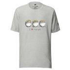 Gray t-shirt with 'I ❤️ triple pots' graphic, three pots of gold coins, slot-themed design for players