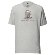 Gray t-shirt with broken slot machine graphic and text 'Can You Fix It To Win?'