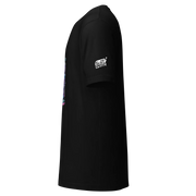 Black slot-themed t-shirt with colorful graphic and 'Slot Cloth' logo on sleeve, perfect for casino fans