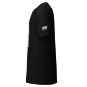 Black slot-themed t-shirt with 'Slot Cloth' logo on sleeve and colorful side graphic