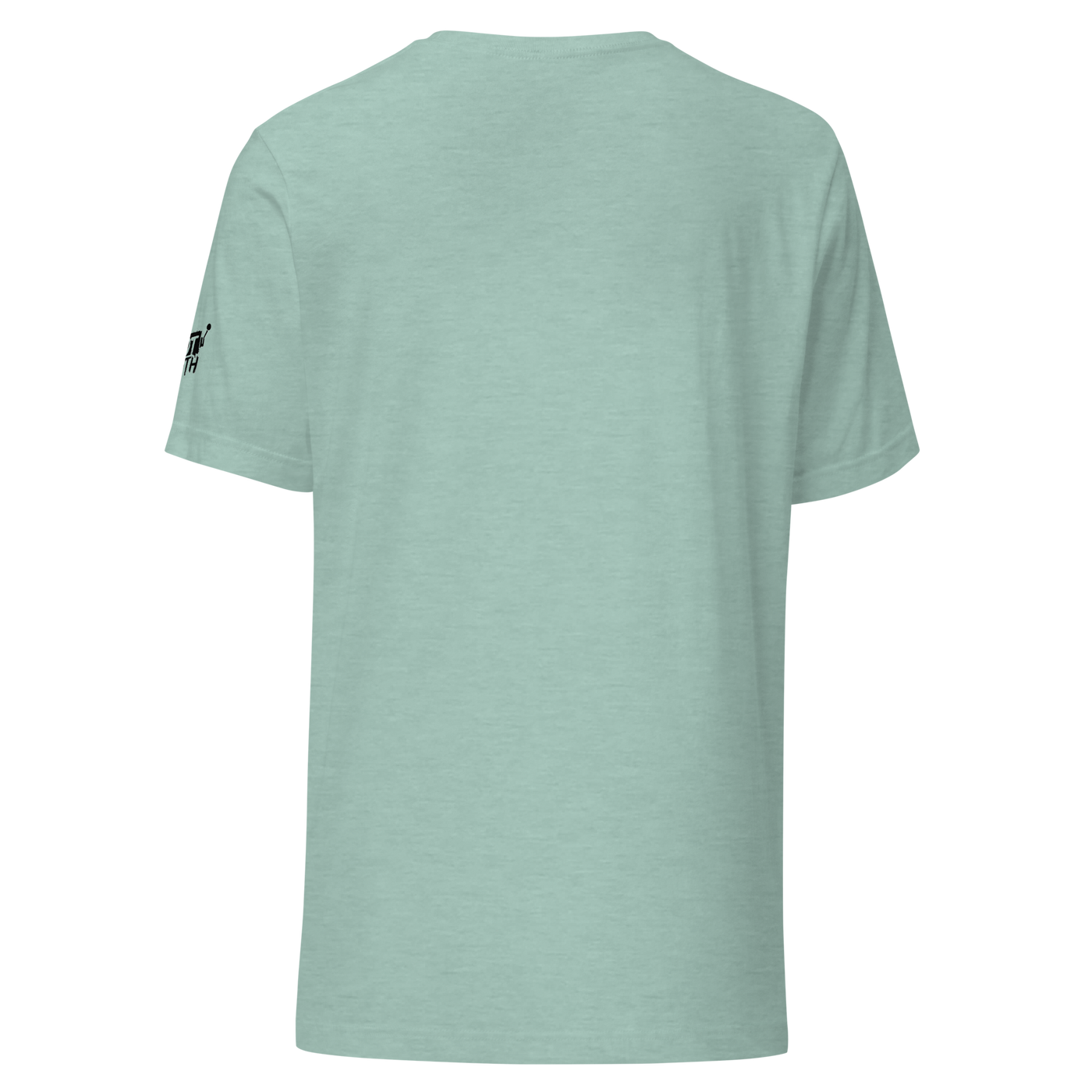 Mint green T-shirt with small black logo on sleeve, ideal for slot-themed fashion