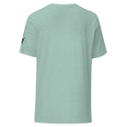 Mint green T-shirt with small black logo on sleeve, ideal for slot-themed fashion