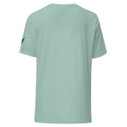 Mint green T-shirt with small black logo on sleeve, ideal for slot-themed fashion
