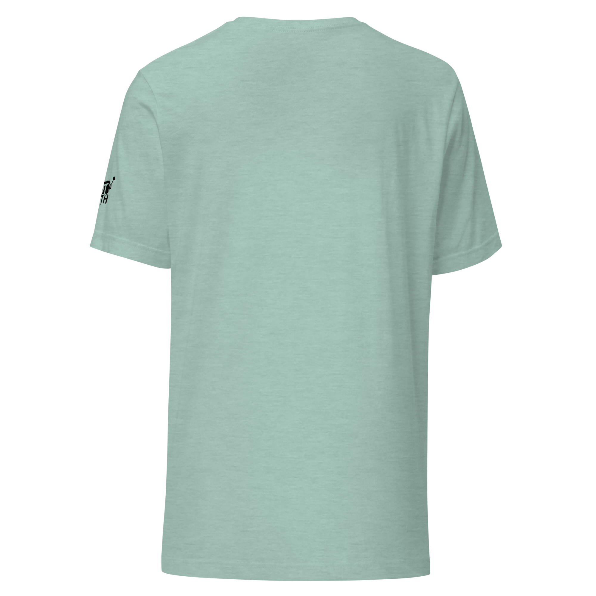 Mint green T-shirt with small black logo on sleeve, ideal for slot-themed fashion