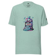 Mint green t-shirt with colorful slot machine graphic, featuring lucky 7s and diamonds for casino-themed apparel.