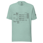 Mint green t-shirt with vintage slot machine schematic diagram, perfect for casino enthusiasts and tech lovers.