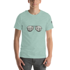 Mint green t-shirt with slot machine sunglasses graphic, featuring 7s and BAR symbols for casino-themed fashion.