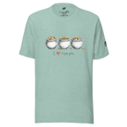 Mint green t-shirt with 'I ❤️ triple pots' graphic, featuring three coin-filled pots, perfect for slot lovers.