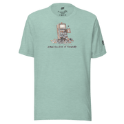 Mint green t-shirt with broken slot machine graphic and 'Can You Fix It To Win?' text