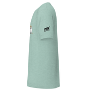 Mint green slot-themed t-shirt with 'Slot Cloth' logo and coin bag graphic, quirky casino apparel for players.