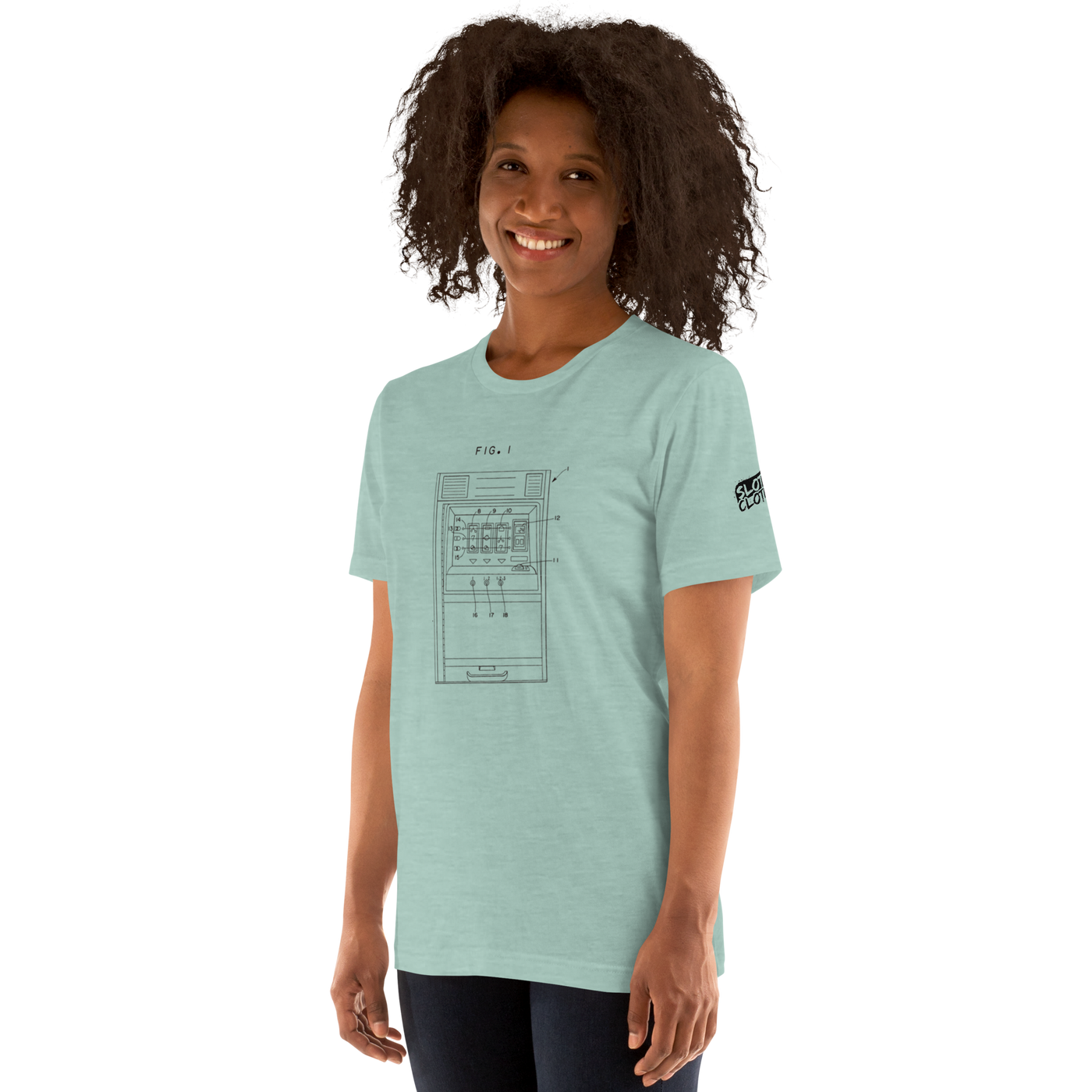 Slot-themed t-shirt with vintage machine blueprint design for players and pros