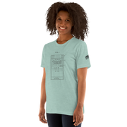 Slot-themed t-shirt with vintage machine blueprint design for players and pros