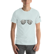 Light blue t-shirt with slot machine-themed sunglasses design featuring 7s and BAR symbols