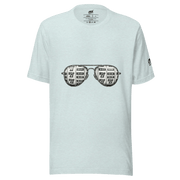 Slot-themed t-shirt with aviator sunglasses graphic featuring 7s and BAR symbols, perfect for casino fans.
