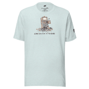 Light gray t-shirt with broken slot machine graphic and text 'CAN YOU FIX IT TO WIN?'