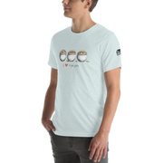 Light blue t-shirt with 'I ❤️ triple pots' and three pots of gold design, perfect for slot enthusiasts.