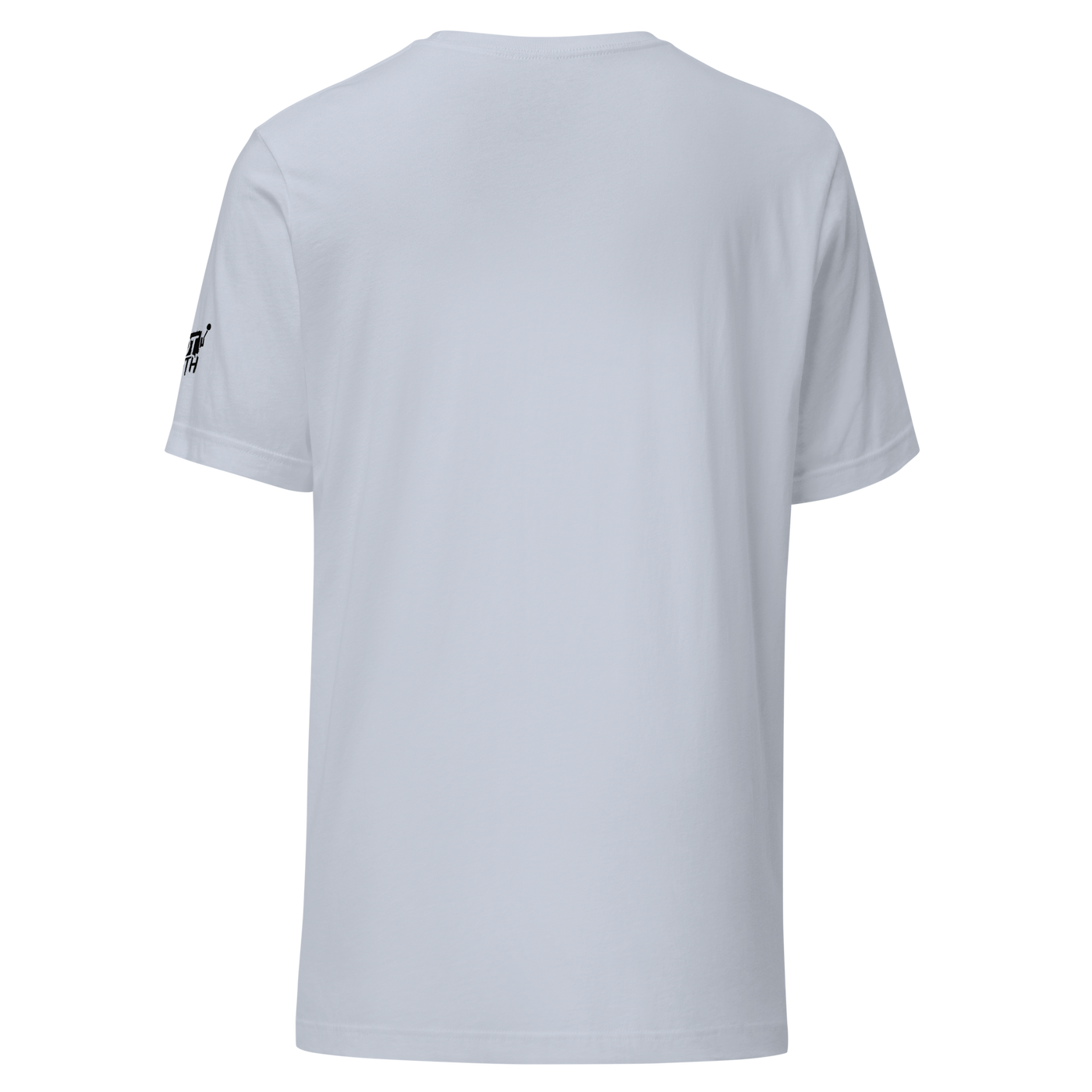 White slot-themed t-shirt with small black logo on sleeve, back view