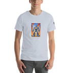 Blue robot with 777 design on white t-shirt, slot-themed apparel for players