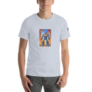 Blue robot with 777 design on white t-shirt, slot-themed apparel for players