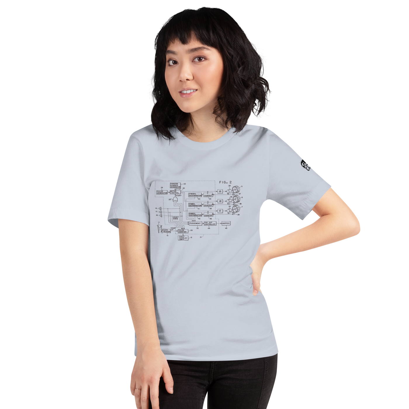 Light gray t-shirt with slot machine circuit diagram design for players and professionals