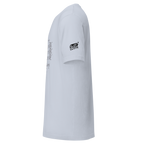 White slot-themed t-shirt with 'Slot Cloth' logo on sleeve and technical diagram print on side