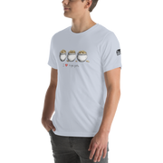 White t-shirt with 'I ❤️ triple pots' graphic, featuring three pots of gold coins, perfect for slot lovers.