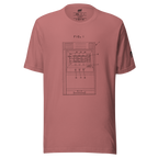 Pink t-shirt with slot machine diagram design, quirky gaming apparel for players