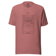 Pink t-shirt with slot machine diagram design, quirky gaming apparel for players
