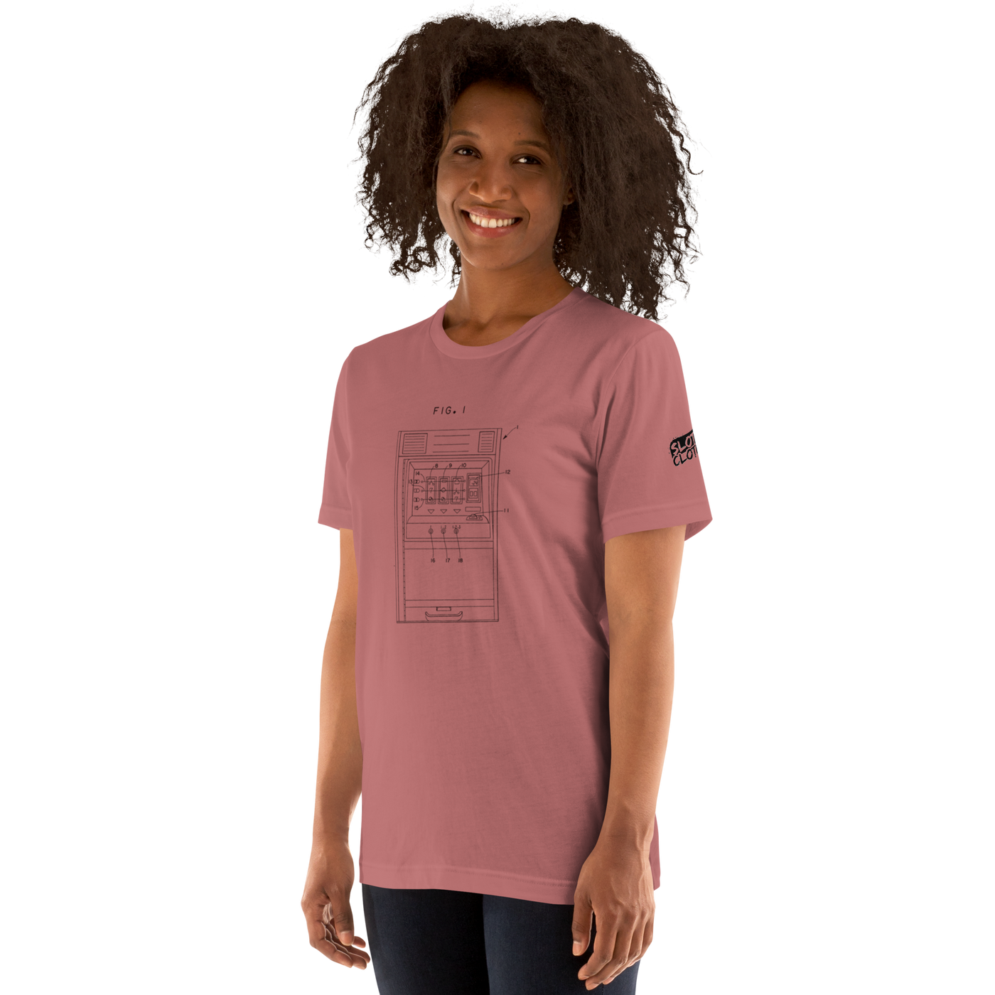 Pink t-shirt with slot machine diagram design for players and professionals